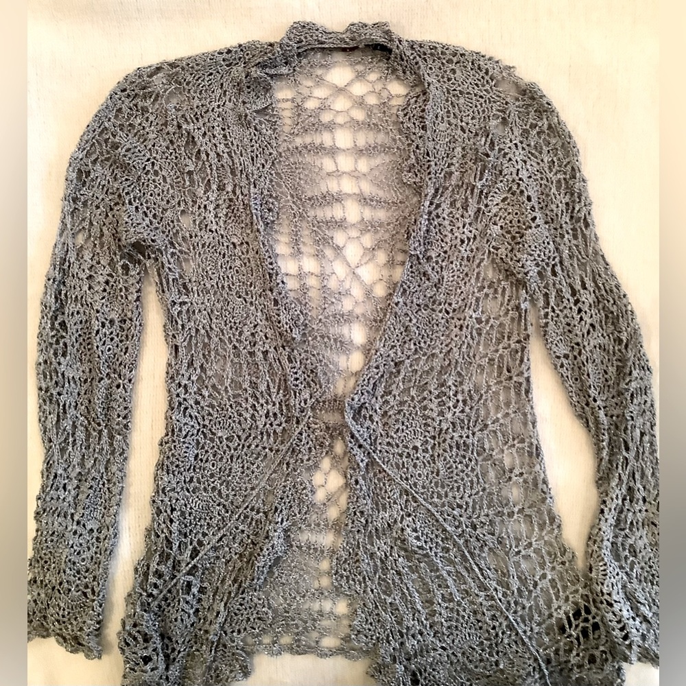 BCBG silver crochet cardigan
